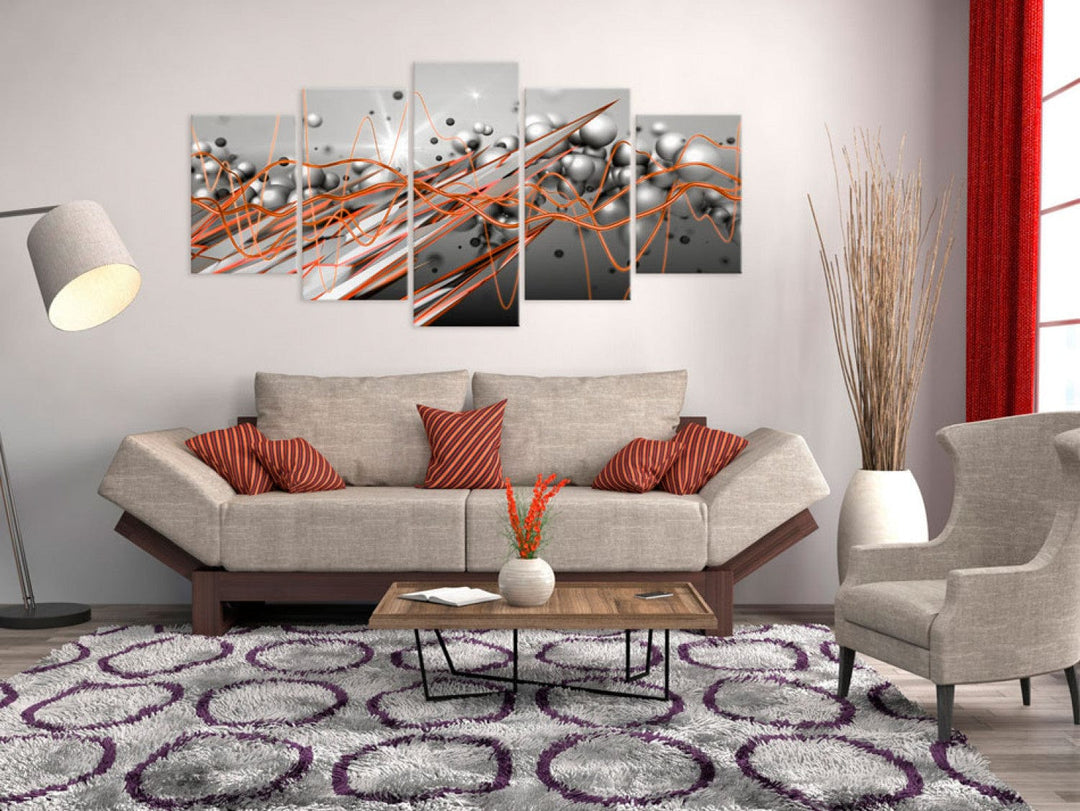 Glezna ar abstrakciju pelēkā un oranžā krāsā - Straume, 91905 G-ART
