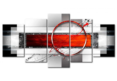 Glezna ar abstrakciju pelēkā un sarkanā krāsā - Karmīna raķete, 50014, (x5) Tapetenshop.lv
