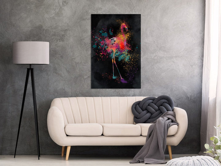 Glezna - ar abstrakta flamingo uz melna fona, 130439, (x 1) G-ART.