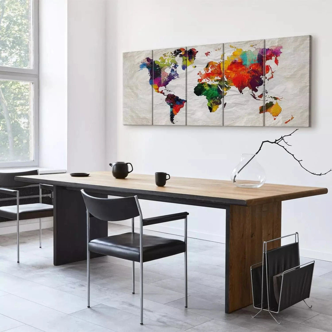 Kanva ar abstrakta pasaules karti - Samīcīta karte, daudzkrāsaina ART XL
