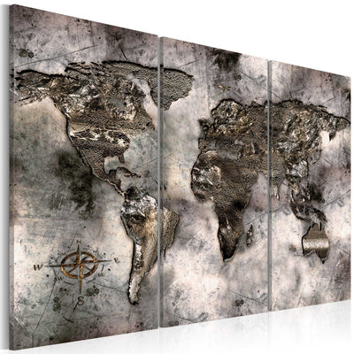 Kanva ar abstrakta pasaules karti vintāžas stilā, tumšos toņos, (x3), 56238 G-ART.