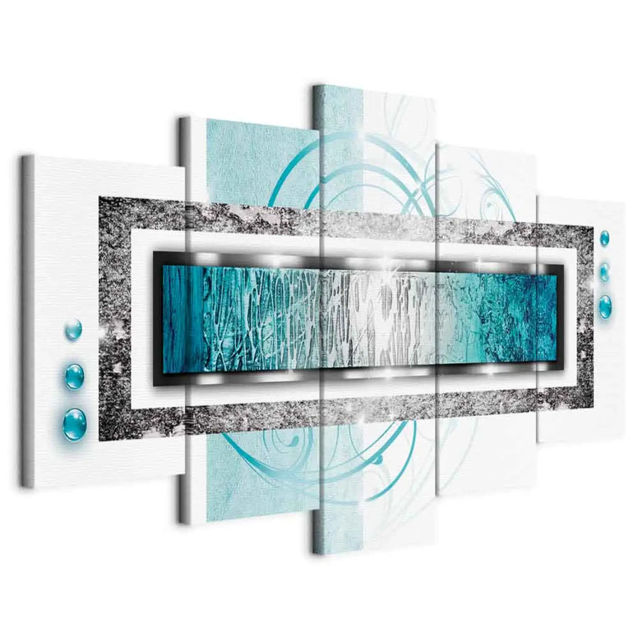 Glezna ar abstraktu rakstu tirkīzā krāsā - Tirkīza vētra, 56249 (x5) ART XL