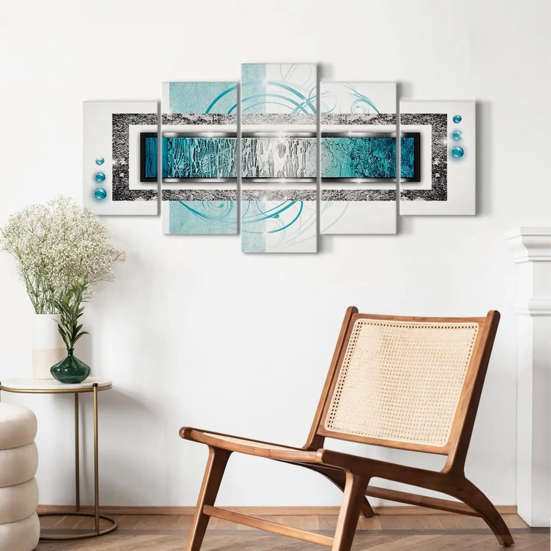 Glezna ar abstraktu rakstu tirkīzā krāsā - Tirkīza vētra, 56249 (x5) ART XL