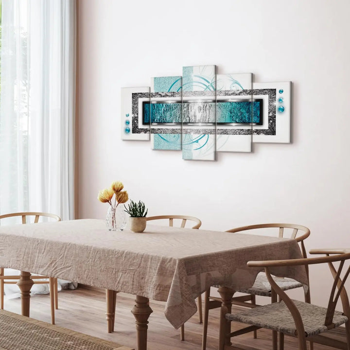 Glezna ar abstraktu rakstu tirkīzā krāsā - Tirkīza vētra, 56249 (x5) ART XL