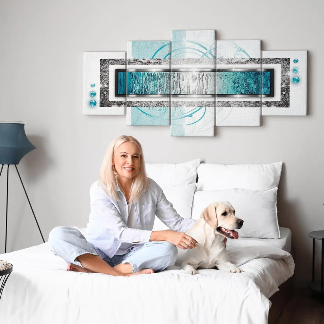 Glezna ar abstraktu rakstu tirkīzā krāsā - Tirkīza vētra, 56249 (x5) ART XL