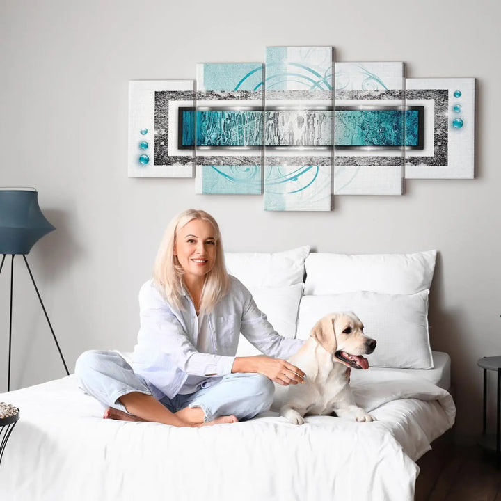 Glezna ar abstraktu rakstu tirkīzā krāsā - Tirkīza vētra, 56249 (x5) ART XL