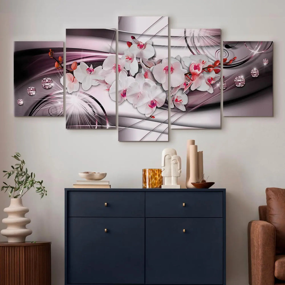 Glezna ar baltām orhidejām un mirdzošiem dimantiem, (x5), 62436 ART XL