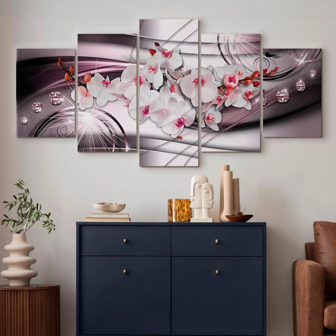 Glezna ar baltām orhidejām un mirdzošiem dimantiem, (x5), 62436 ART XL