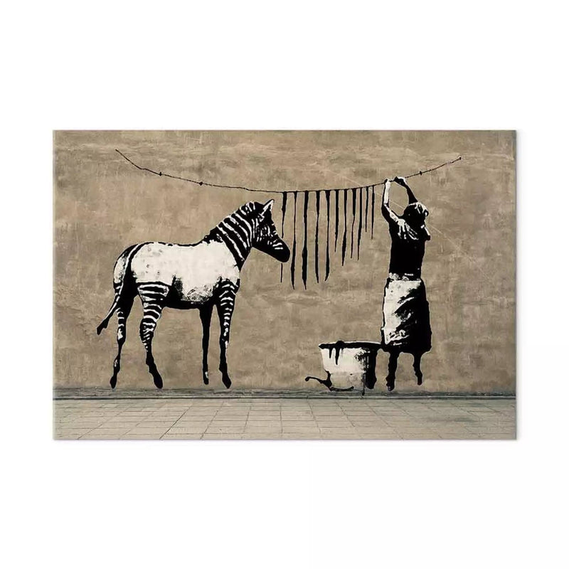 Glezna ar Banksy grafiti - Zebru mazgāšana (brūnos toņos), (x 1) G-ART