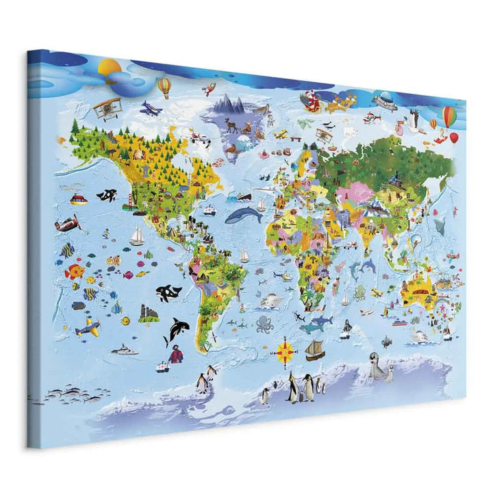 Glezna ar bērnu pasaules karti - Krāsaini ceļojumi, daudzkrāsaina ART XL