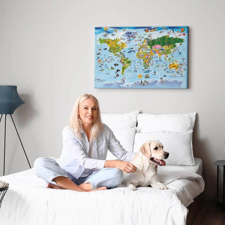 Glezna ar bērnu pasaules karti - Krāsaini ceļojumi, daudzkrāsaina ART XL