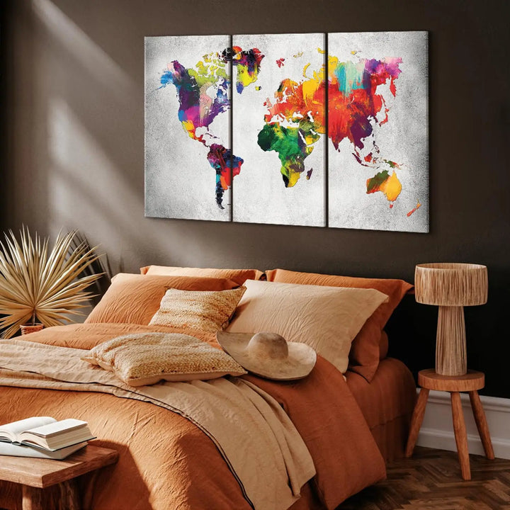 Glezna ar daudzkrāsainu pasaules karti - triptihs, 94547 ART XL