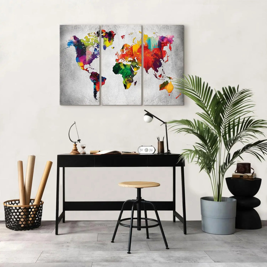 Glezna ar daudzkrāsainu pasaules karti - triptihs, 94547 ART XL