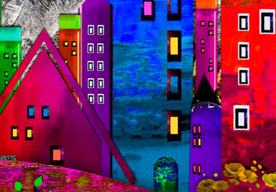 Kanva ar daudzkrāsainu pilsētu  - Izteiksmes pilsēta, 93720, (x5) G-ART.