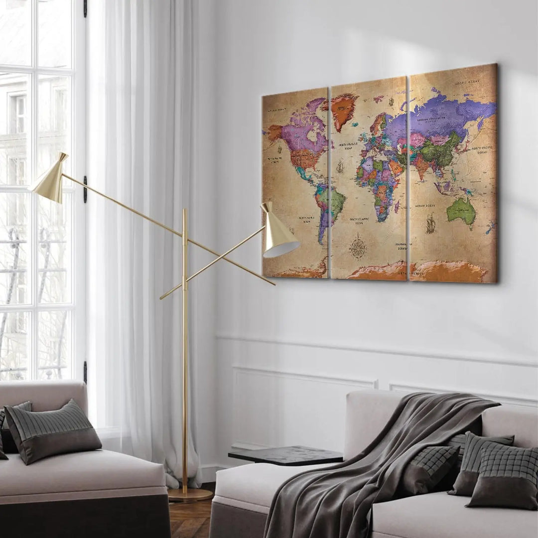 Glezna ar karti vintāžas stilā, brūnos toņos, 3 daļas, 107205 ART XL