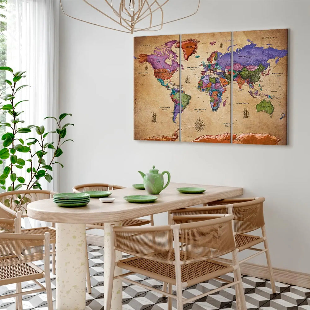 Glezna ar karti vintāžas stilā, brūnos toņos, 3 daļas, 107205 ART XL