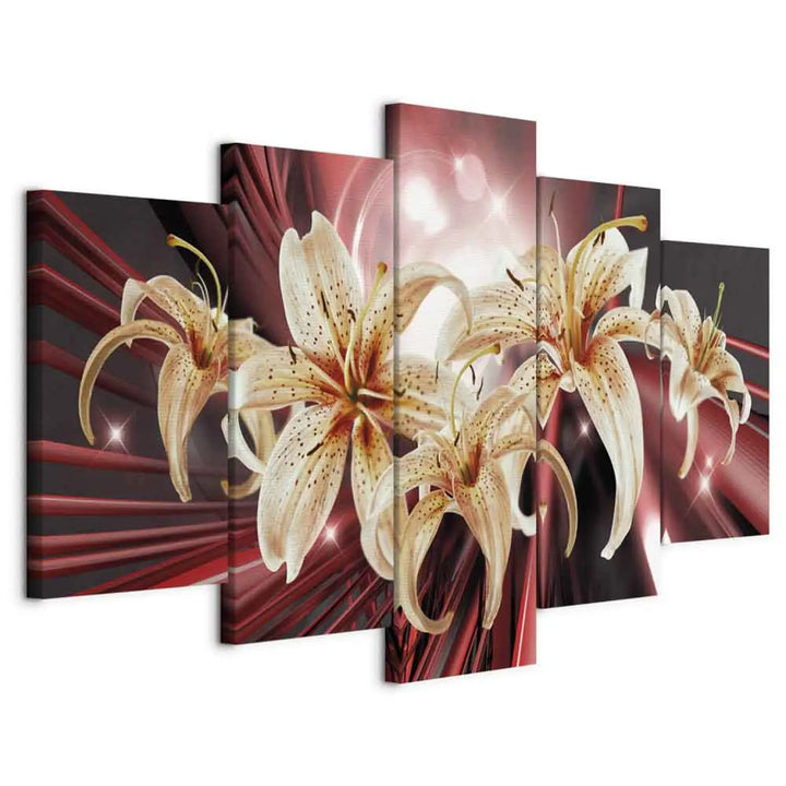 Glezna ar lilijām uz abstrakta sarkana fona - Kaislība, 90607 ART XL