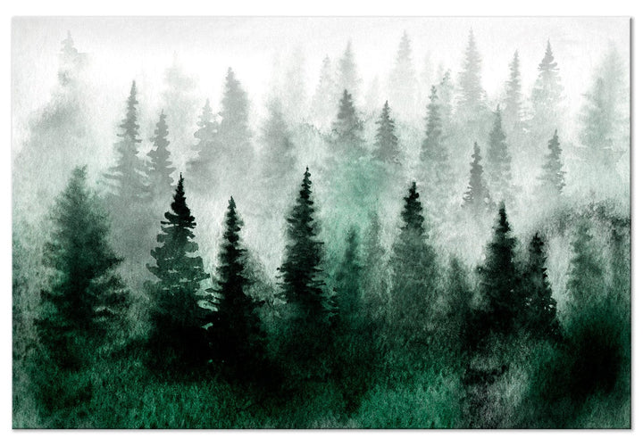 Glezna ar mežu - Skandināvijas miglainais mežs zaļā krāsā, 134603 G-ART.
