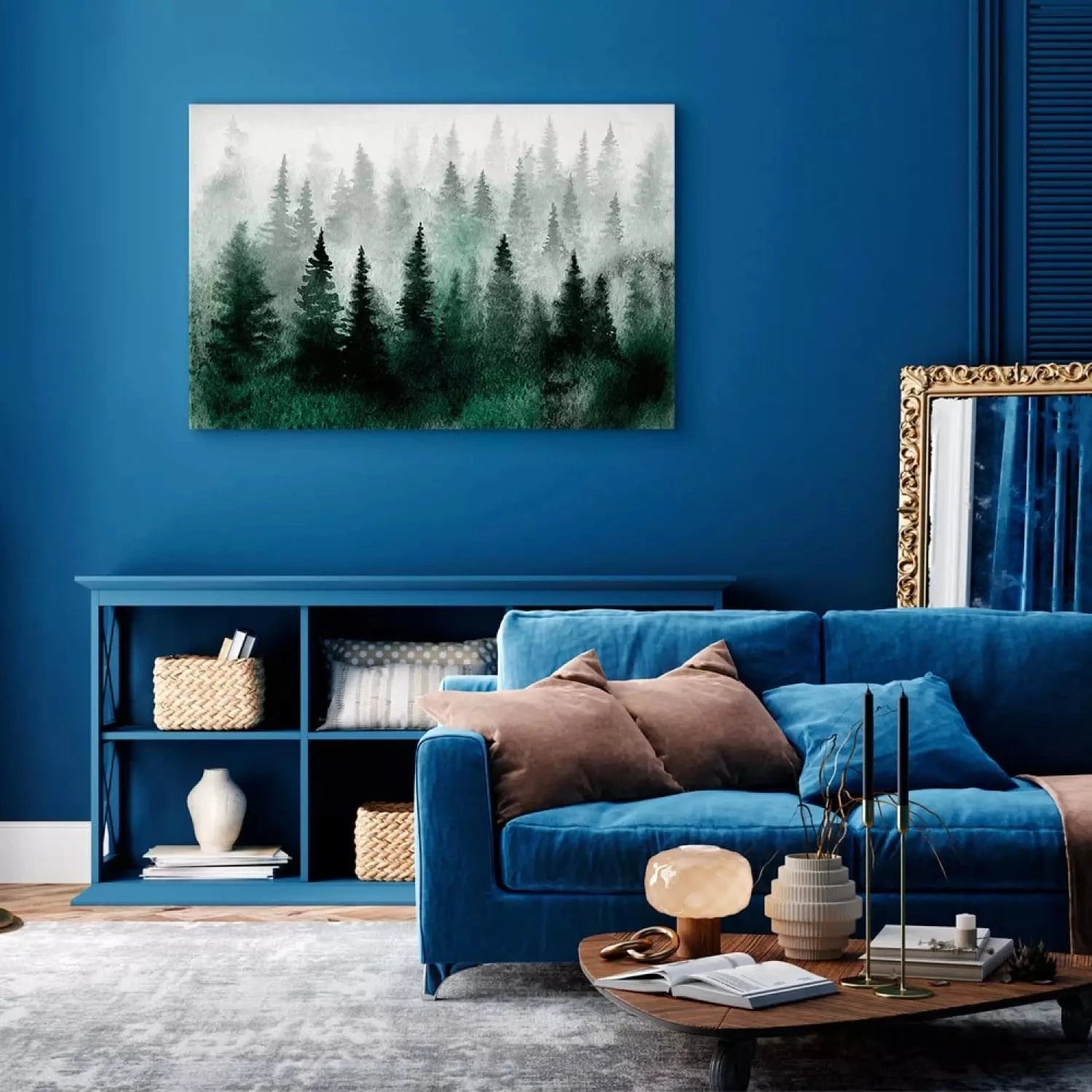 Glezna ar mežu - Skandināvijas miglainais mežs zaļā krāsā, 134603 ART XL