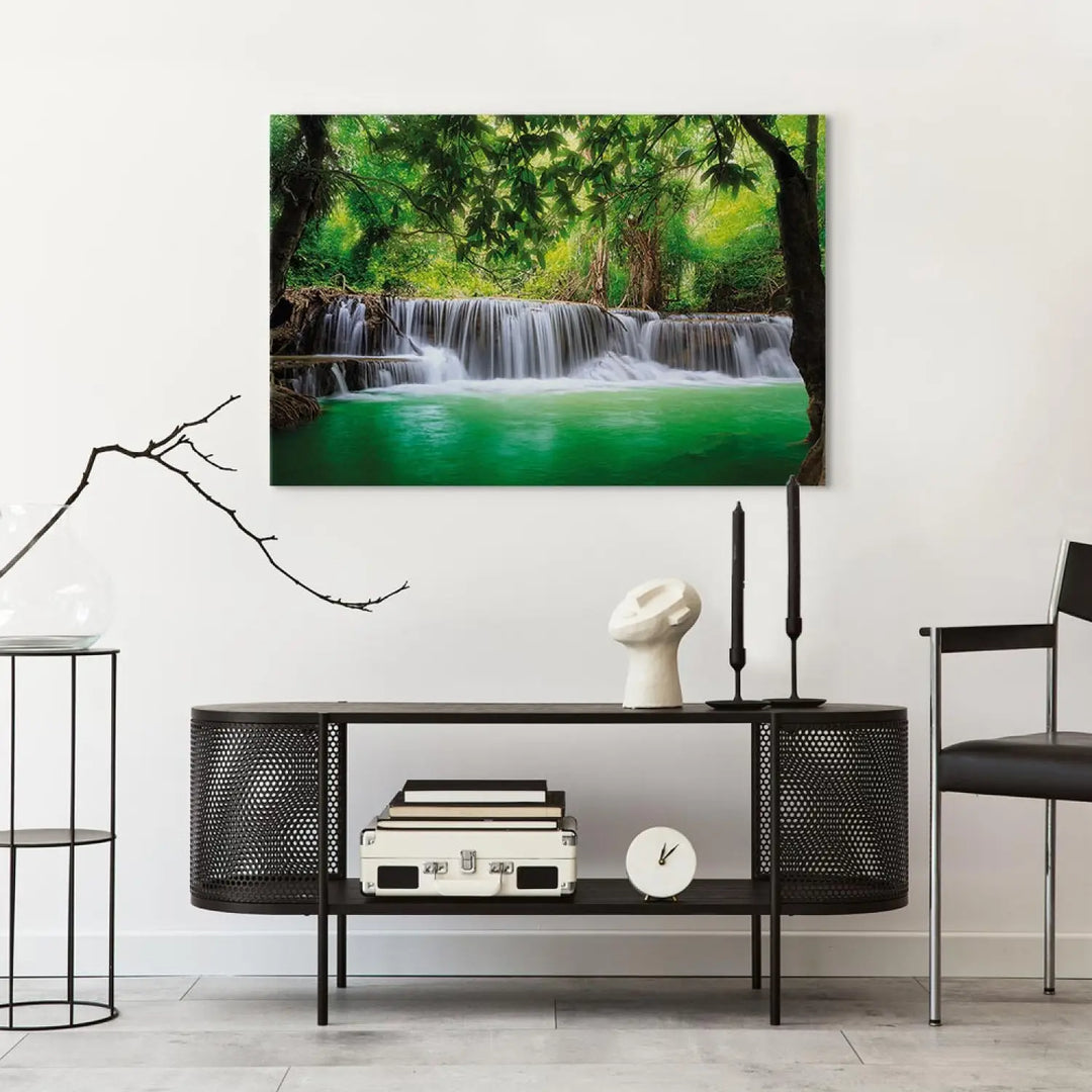 Glezna ar mierīgu dabas ainavu - Kanjanaburi ūdenskritums, zaļā ART XL