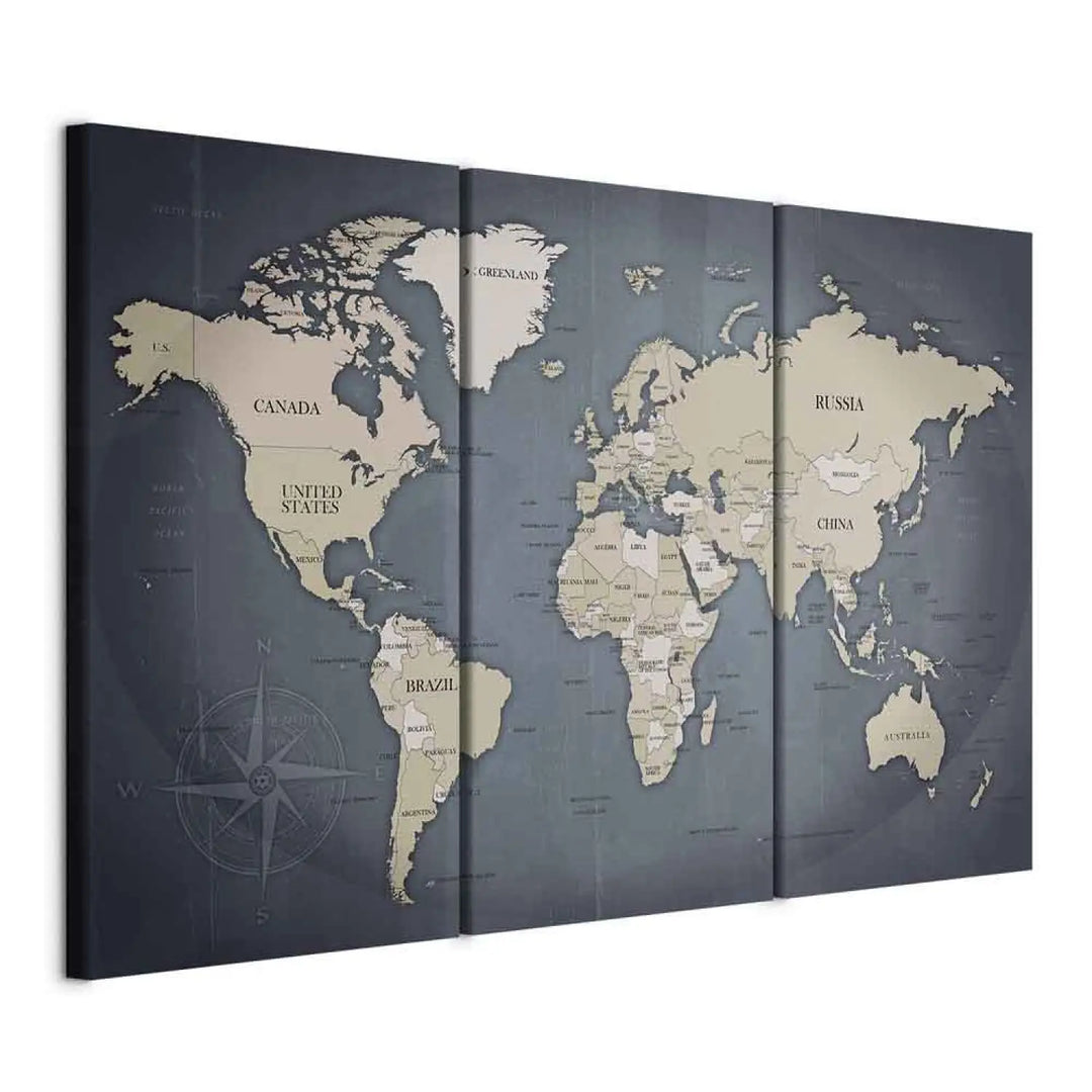 Glezna ar pasaules karti zila krāsā - Antracīta pasaule, 91918 (x3) ART XL
