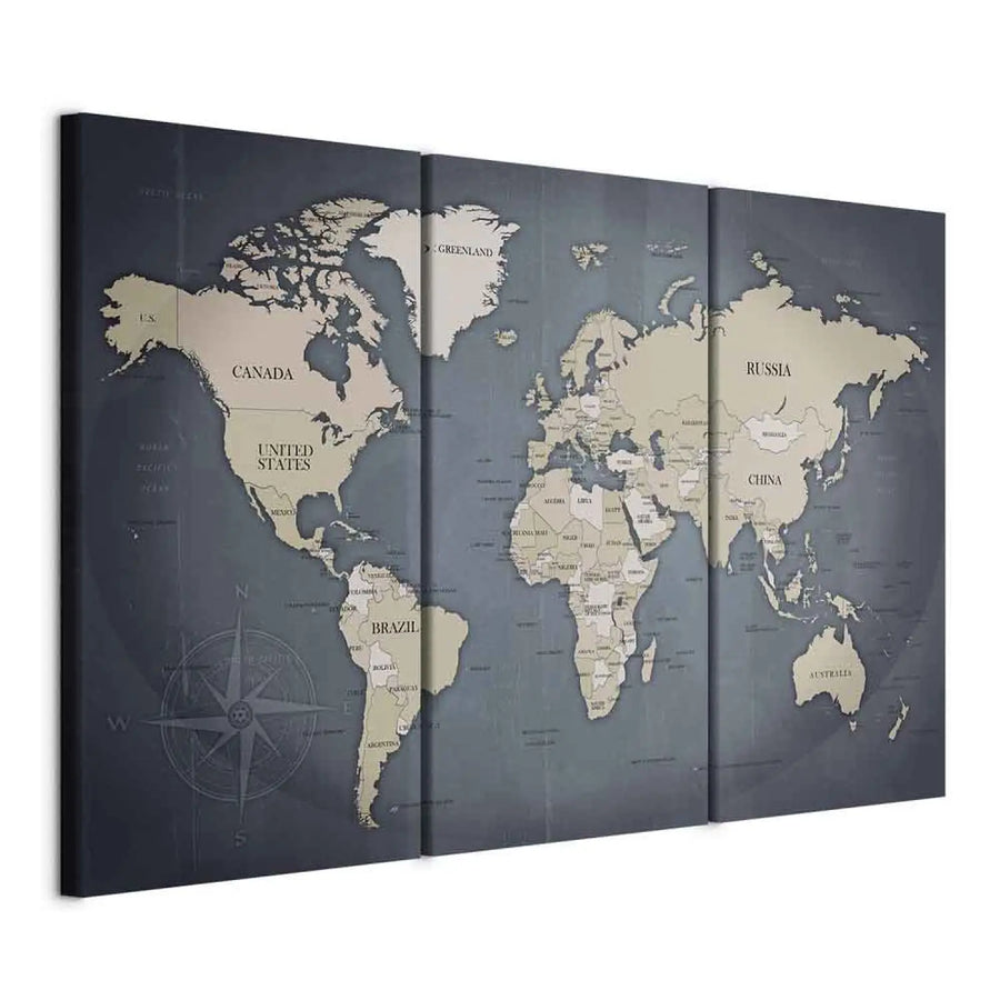 Glezna ar pasaules karti zila krāsā - Antracīta pasaule, 91918 (x3) ART XL