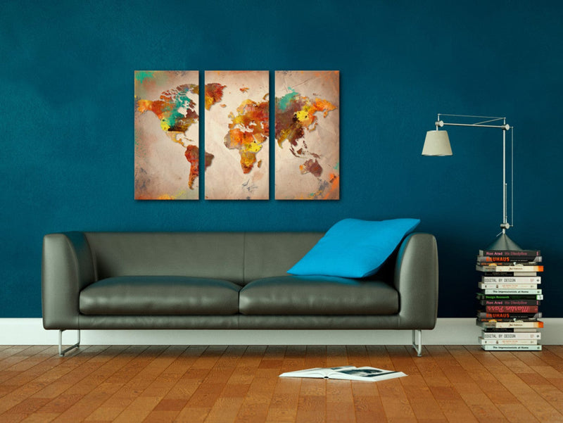 Glezna ar pasaules karti - Apgleznotā pasaule - triptihs, 55428 (x3) G-ART