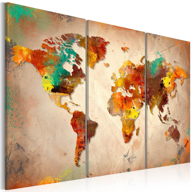 Glezna ar pasaules karti - Apgleznotā pasaule - triptihs, 55428 (x3) Tapetenshop.lv