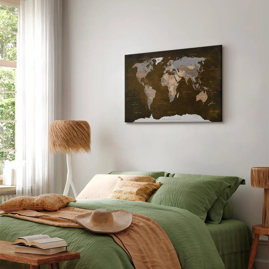 Glezna ar pasaules karti bŗunos toņos - uz audekla, 93941 ART XL