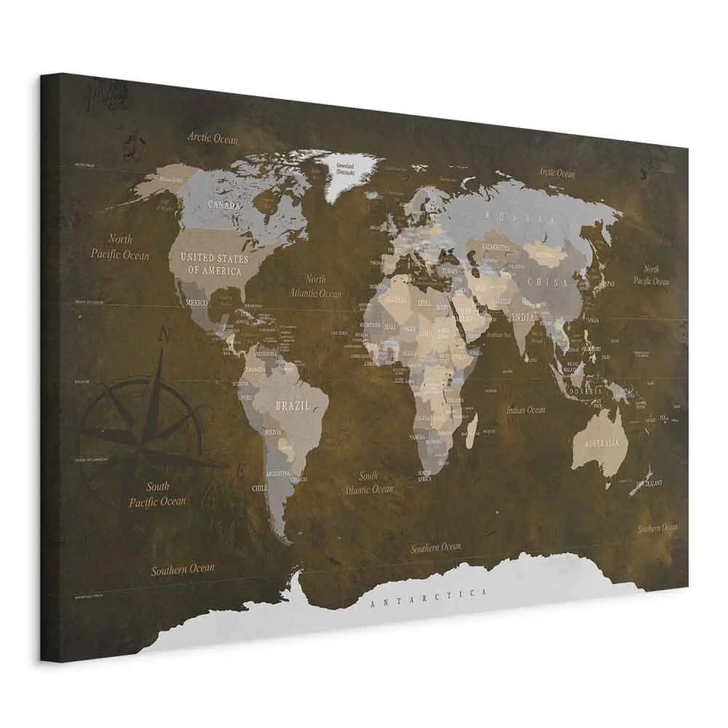 Glezna ar pasaules karti bŗunos toņos - uz audekla, 93941 ART XL