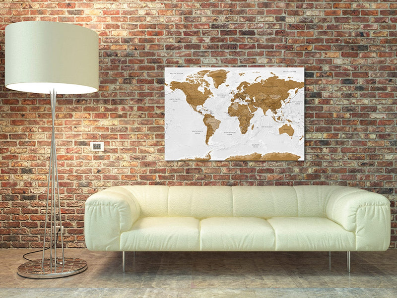 Glezna ar pasaules karti uz gaiši pelēka fona, 94573 (x1) G-ART.