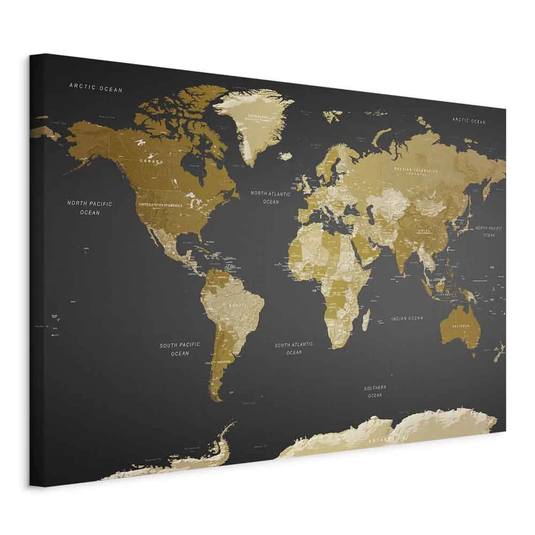 Glezna ar pasaules karti brūna krāsā uz melna - Mūsdienu estētika ART XL