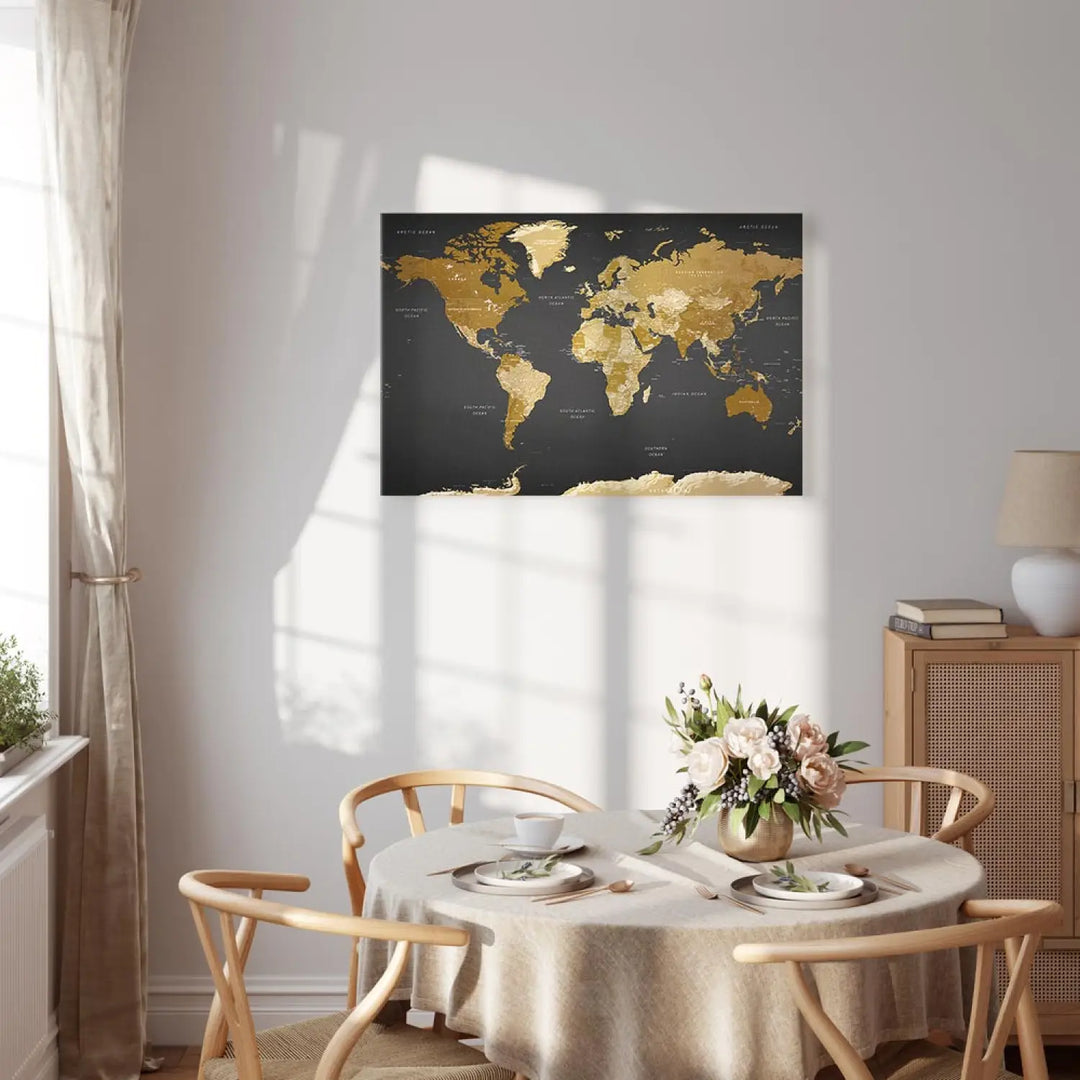Glezna ar pasaules karti brūna krāsā uz melna - Mūsdienu estētika ART XL