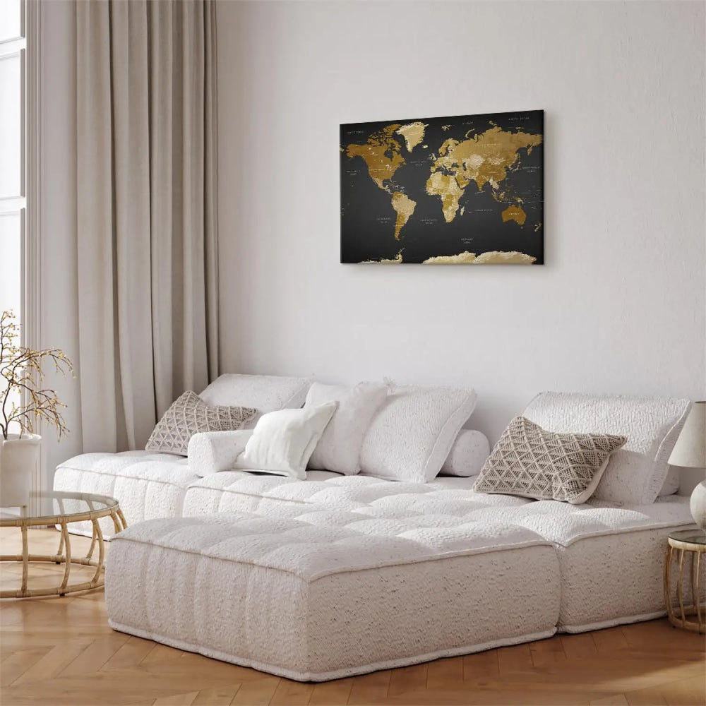 Glezna ar pasaules karti brūna krāsā uz melna - Mūsdienu estētika ART XL
