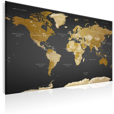 Glezna ar pasaules karti zeltā krāsā uz melna - Mūsdienu estētika G-ART.