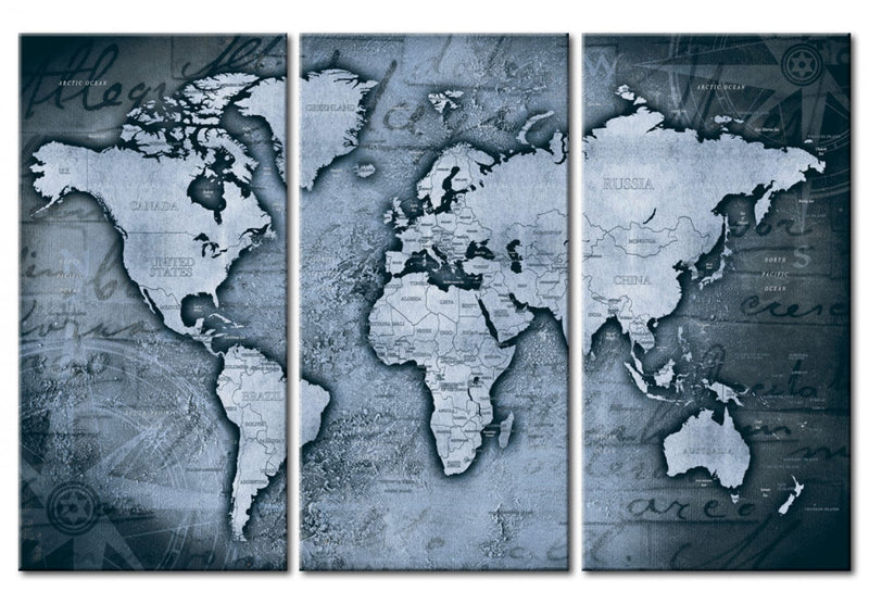 Kanva ar pasaules karti zilgani pelēkos toņos, (x3), 91864 G-ART.