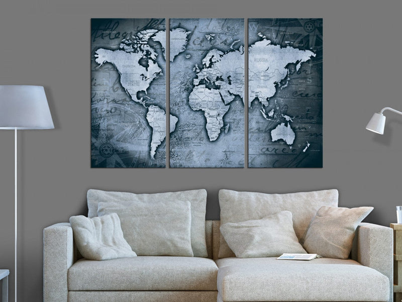 Glezna ar pasaules karti zilgani pelēkos toņos, (x3), 91864 G-ART.