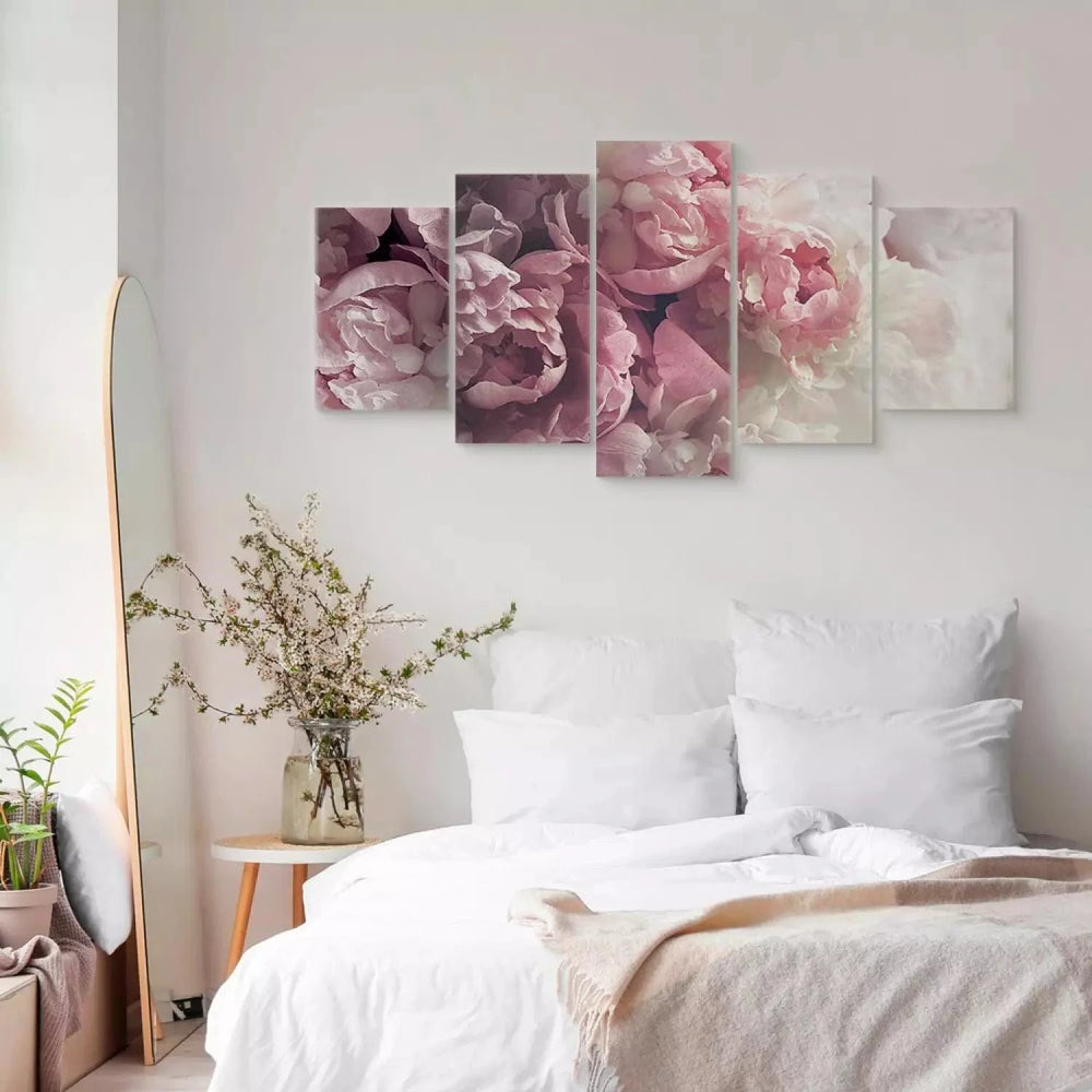 Glezna ar peonijām - Retro peonijas, (x 5), romantiski rozā krāsā ART XL