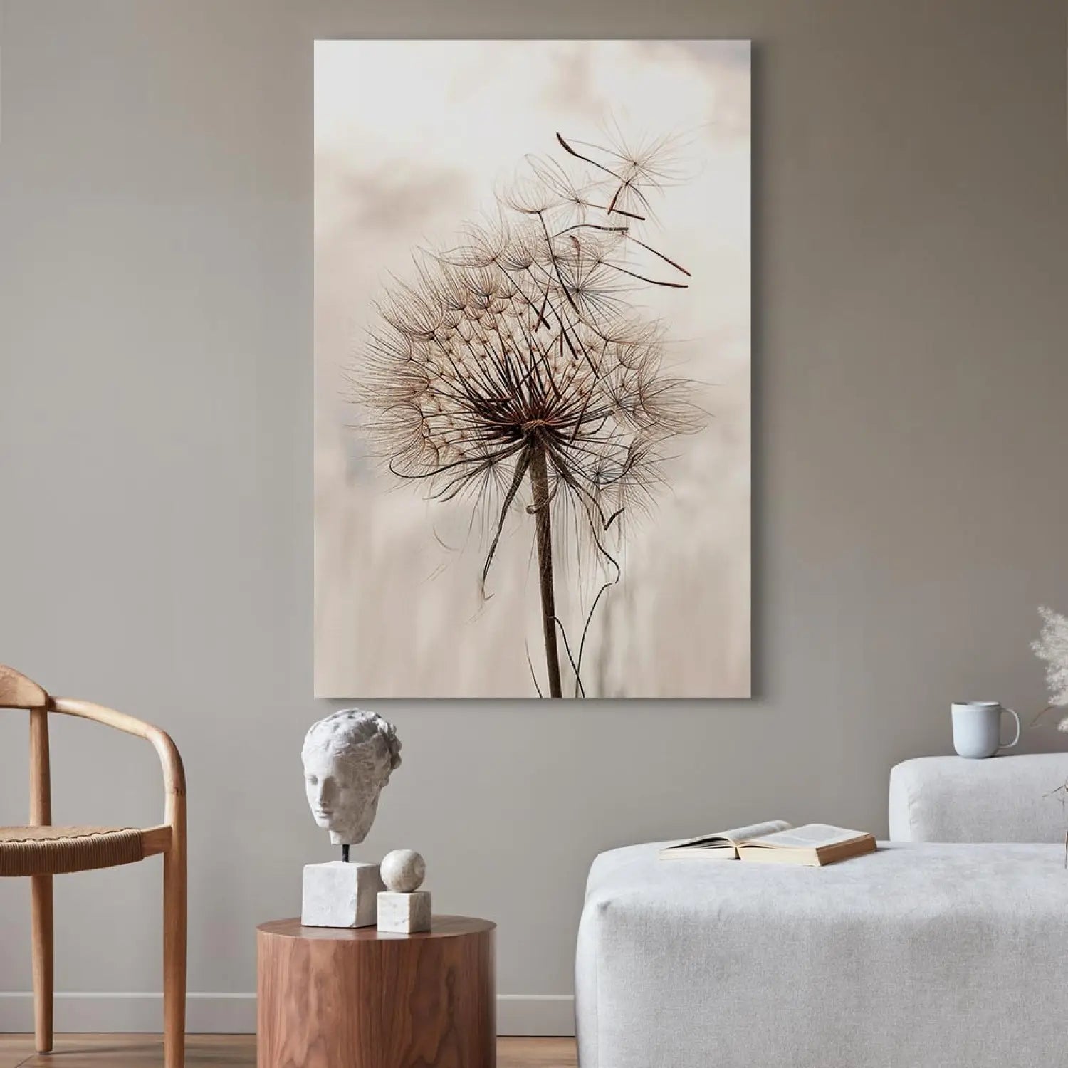 Kanva ar pienenēm - pienenes vējā siltos bēšos toņos | uz audekla ART XL