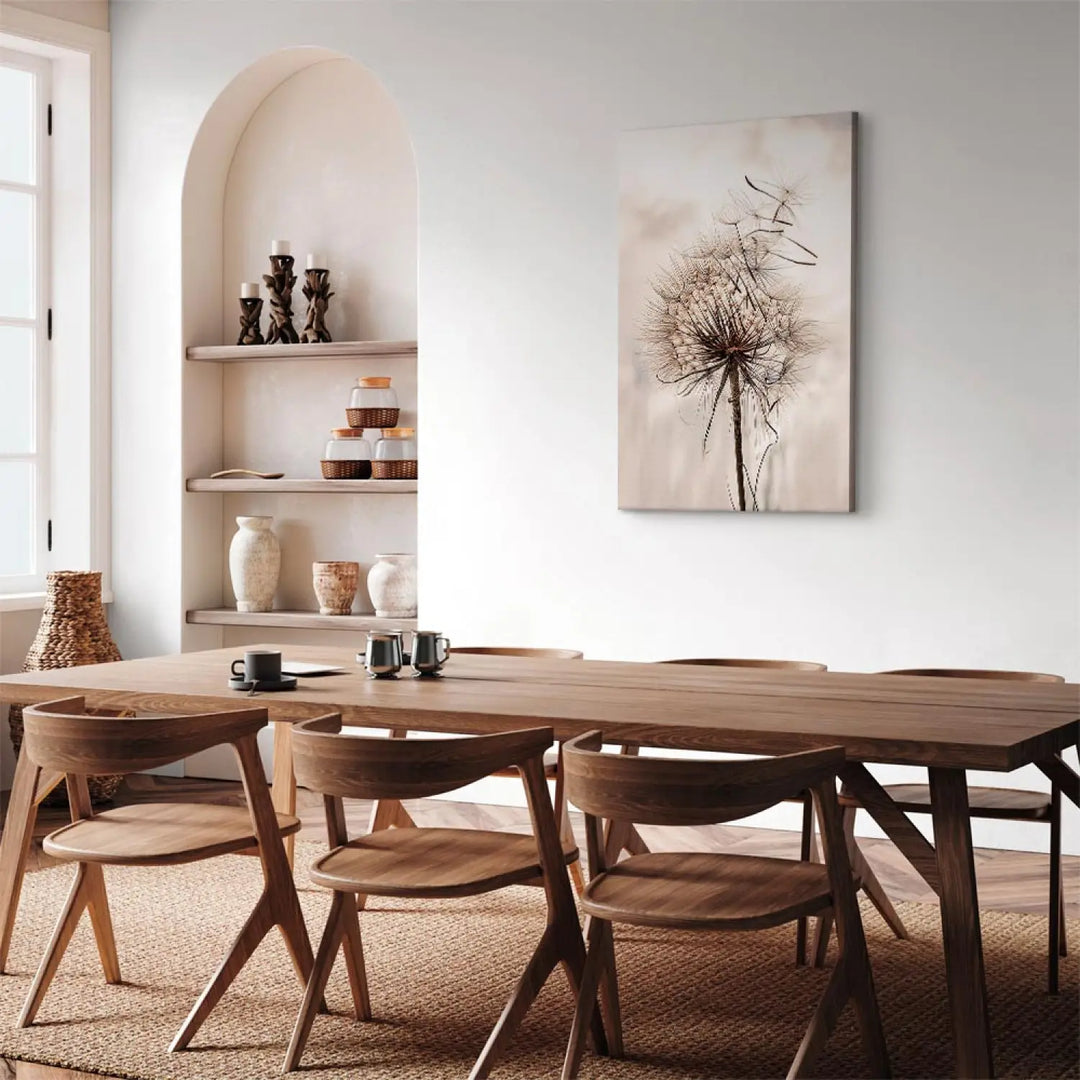 Kanva ar pienenēm - pienenes vējā siltos bēšos toņos | uz audekla ART XL