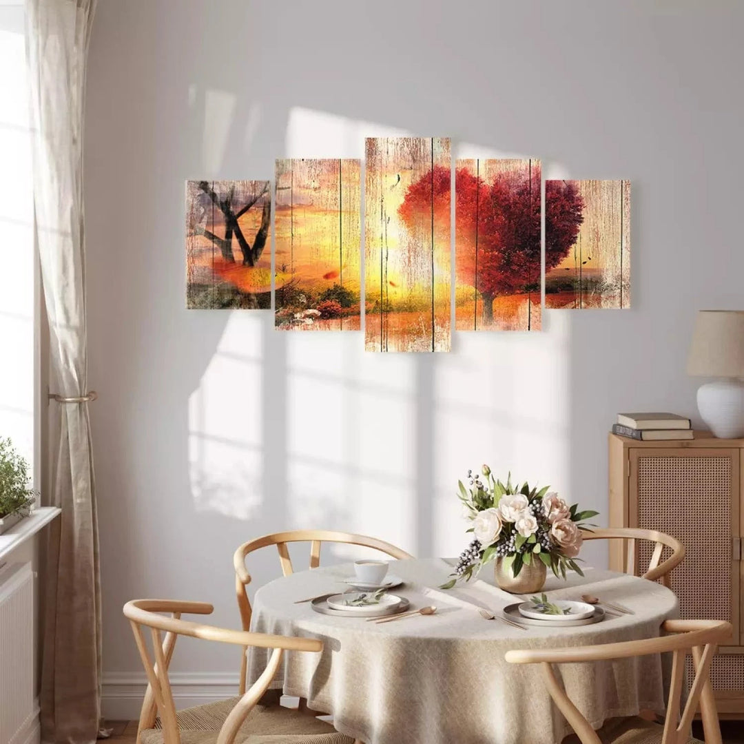 Kanva ar rudens dabu - Saulainā pļava un rozā lapas, oranža fons G-ART