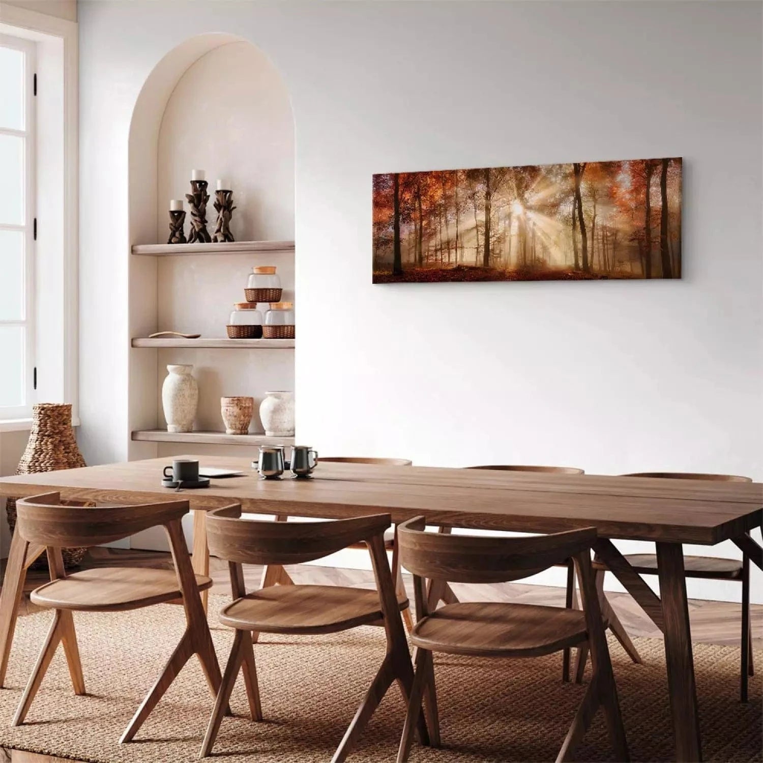 Kanva -ar rudens mežu - Rudens rītausma - oranzā toņos G-ART