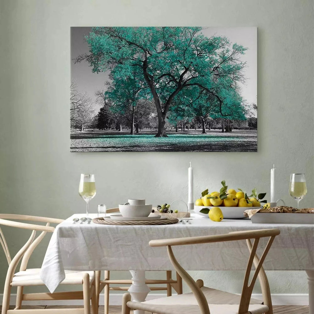 Kanva ar rudens skatu - Rudens parkā, (x 1), tirkīzā un pelēkā G-ART