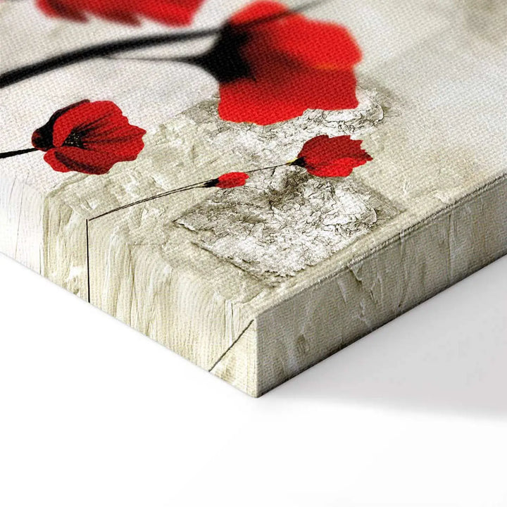 Glezna ar sarkanam magonēm uz silti pelēka fona - Rubīna lauks ART XL