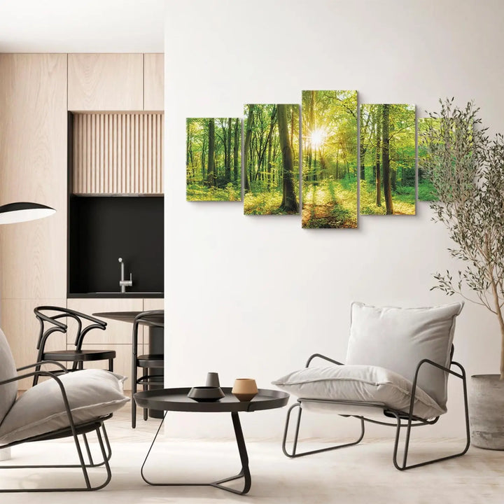 Glezna ar saulainu mežu zaļā krāsā - Meža pasaka, (x5), 94220 ART XL