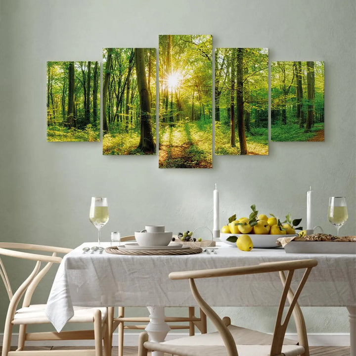 Glezna ar saulainu mežu zaļā krāsā - Meža pasaka, (x5), 94220 ART XL