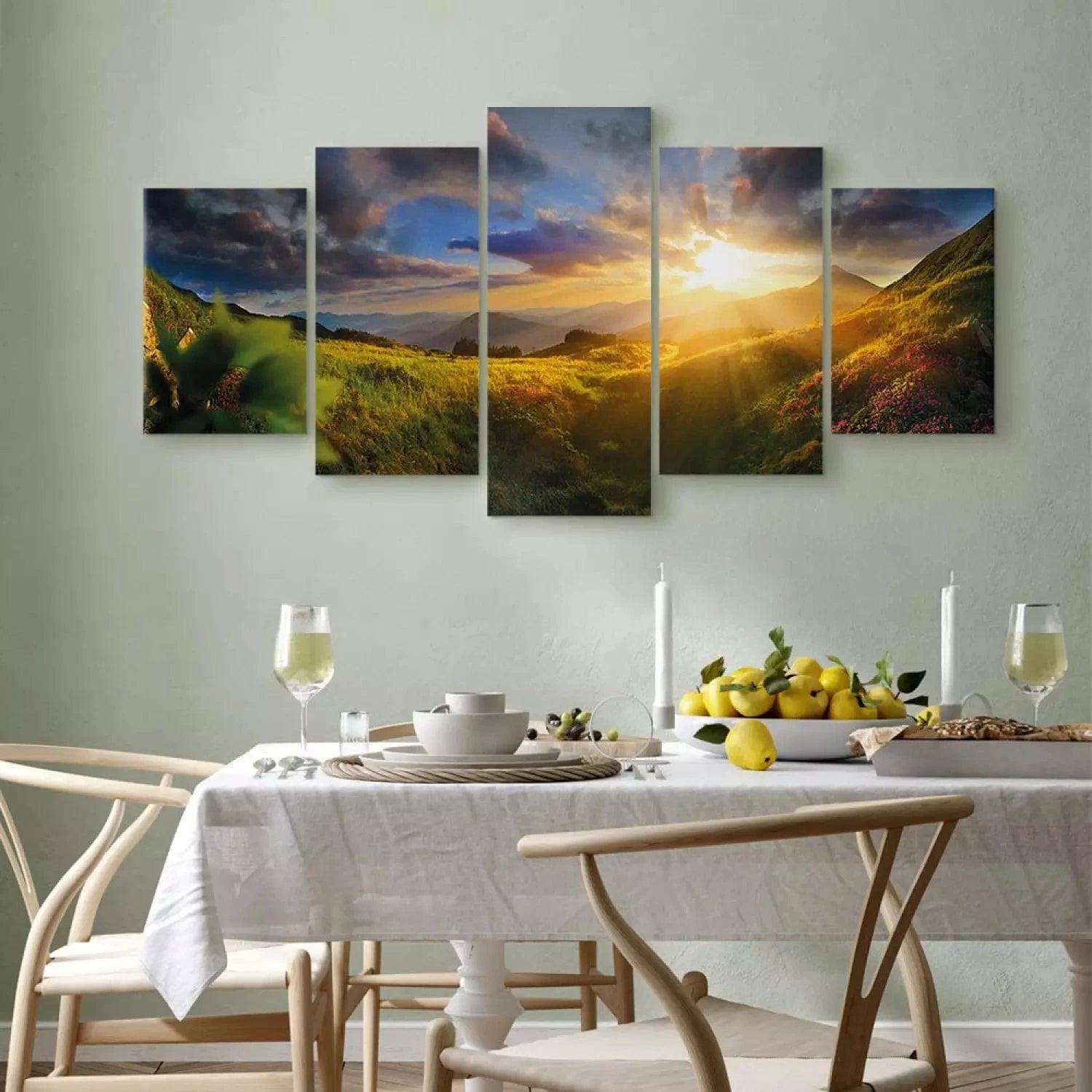 Kanva ar saullēktг kalnos - Rīta eiforija, (x5), 92118 - zaļā, zilā G-ART