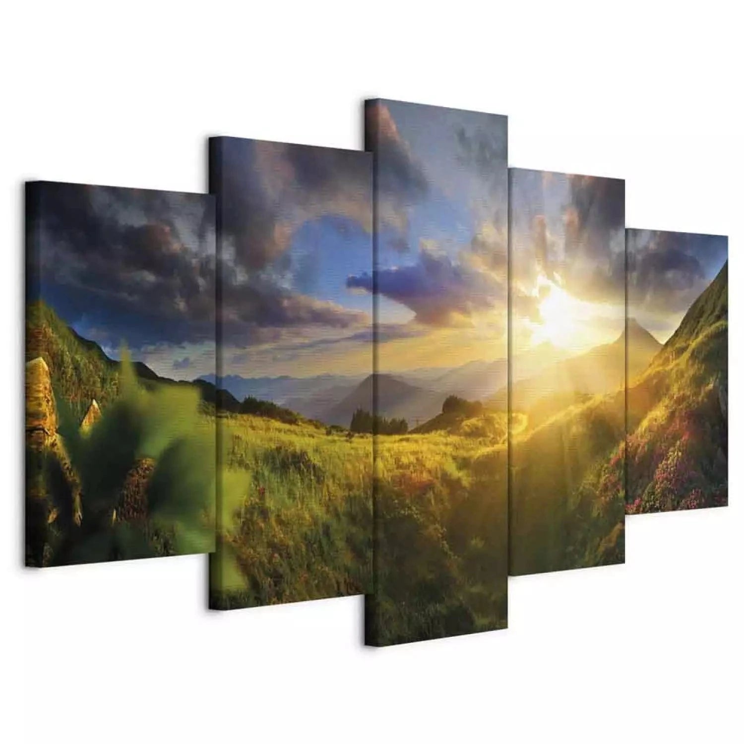 Kanva ar saullēktг kalnos - Rīta eiforija, (x5), 92118 - zaļā, zilā G-ART