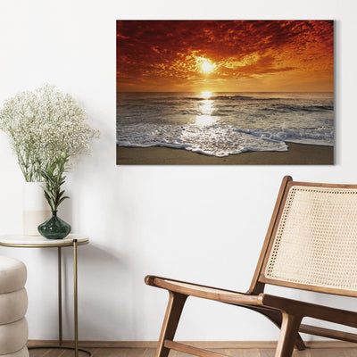 Kanva ar saulrietu jūrā - Krāšņā pludmale, 97941 G-ART.