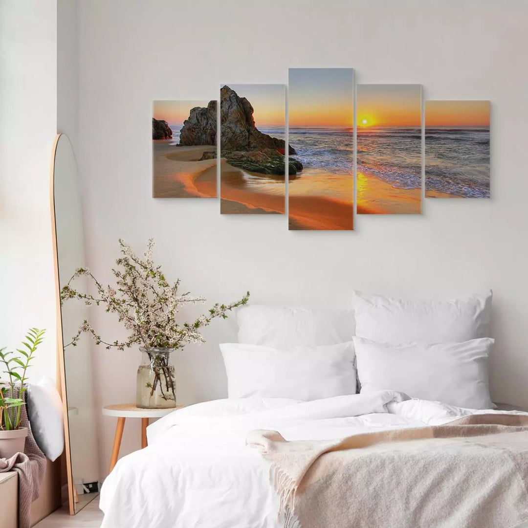 Glezna ar saulrietu un jūru - Tikšanās saulrietā (5 daļas), oranžā ART XL